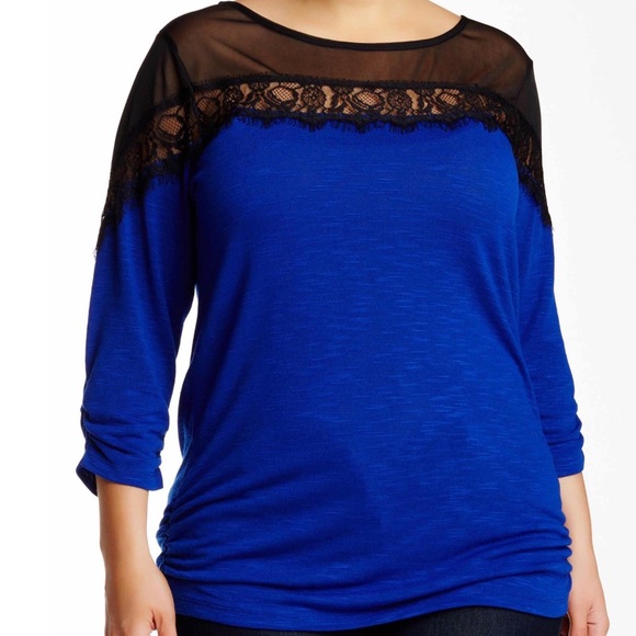 Lace Shoulder Blouse Cobalt/Black - Picture 2 of 2